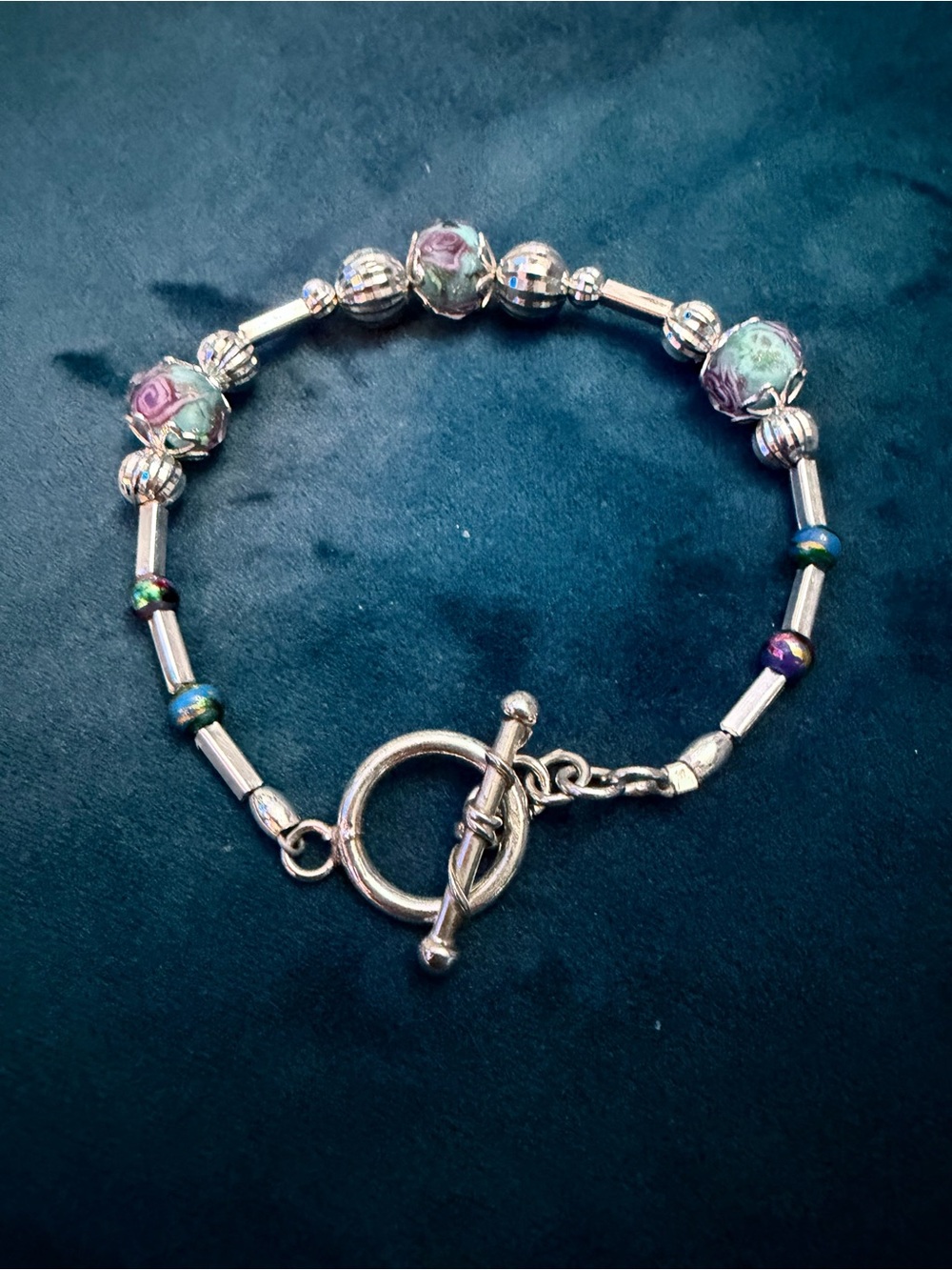 🥀Sterling Silver Toggle Bracelet featuring 98% liquid silver & Lampwork Beads.🥀
